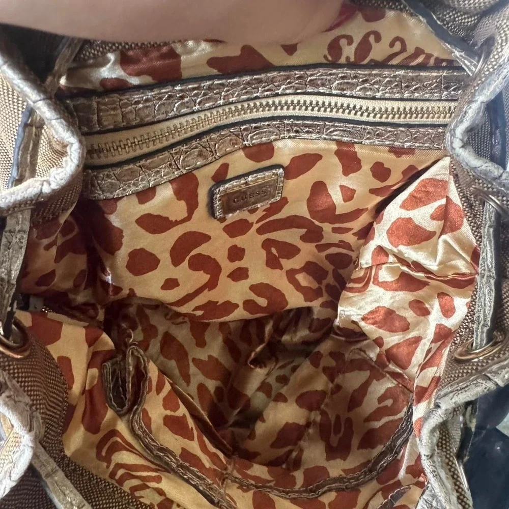 Y2K vintage GUESS drawstring fashion backpack featuring photo book keychain‎